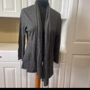 AUGUST SILK Cardigan SZ XL Silk Blend Gray Open Front Roll Neck Asymmetrical Hem